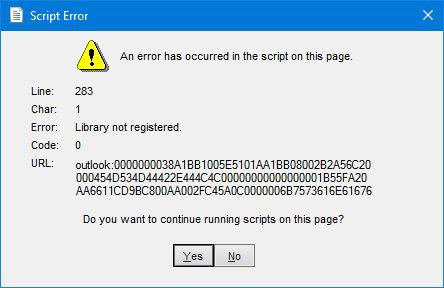 Outlook Script ErrorOutlook Script Error